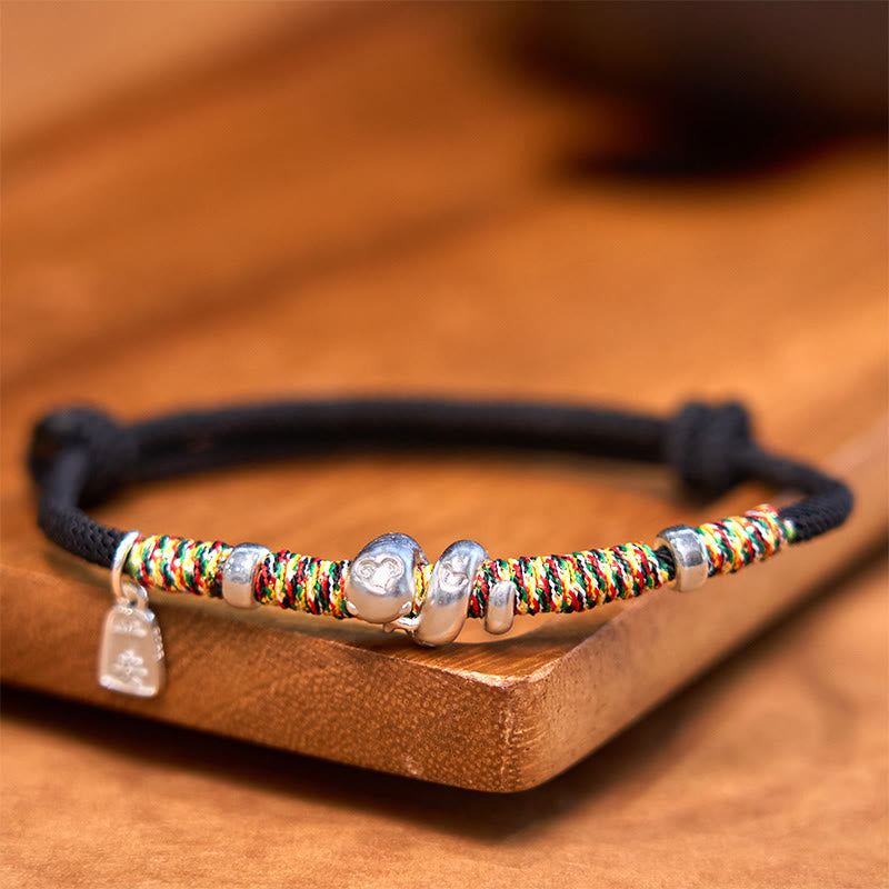Fortune Jewel 999 Sterling Silver Year Of Snake Red String Happiness Protection Braided Bracelet