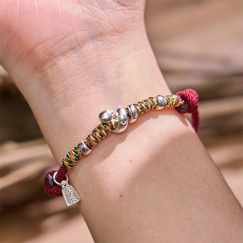 Fortune Jewel 999 Sterling Silver Year Of Snake Red String Happiness Protection Braided Bracelet