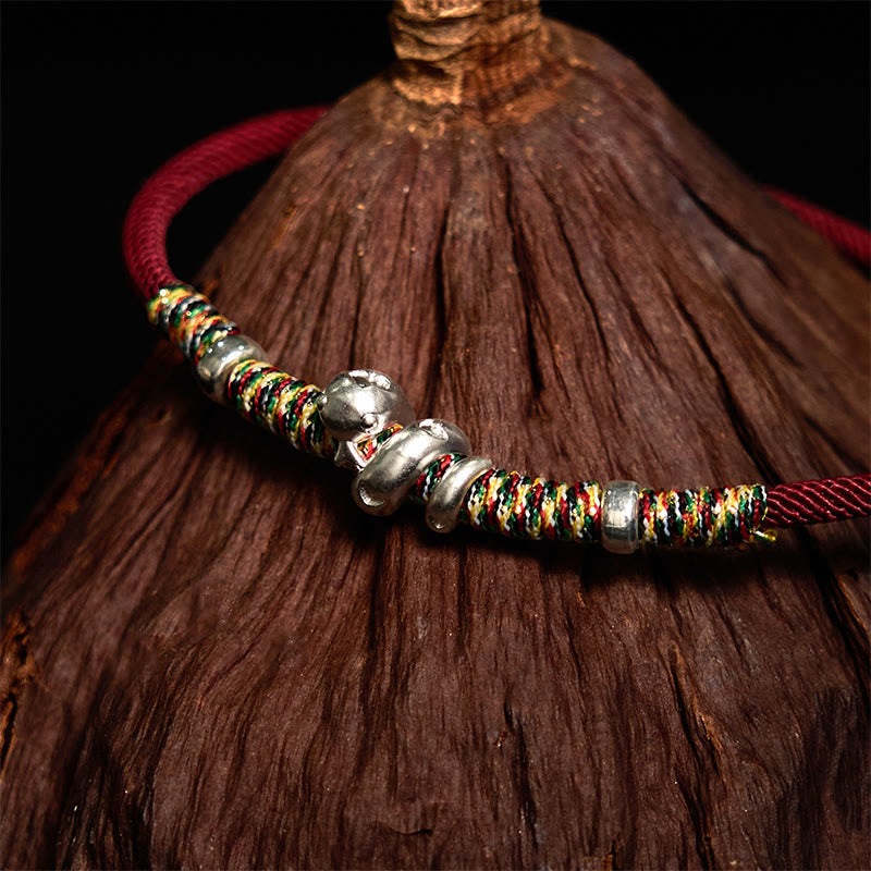 Fortune Jewel 999 Sterling Silver Year Of Snake Red String Happiness Protection Braided Bracelet