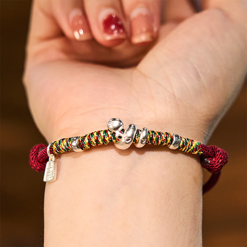Fortune Jewel 999 Sterling Silver Year Of Snake Red String Happiness Protection Braided Bracelet