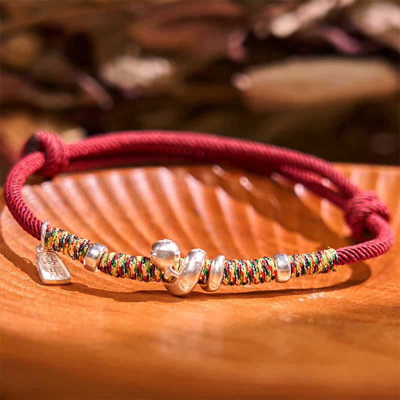 Fortune Jewel 999 Sterling Silver Year Of Snake Red String Happiness Protection Braided Bracelet