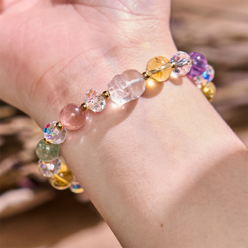 Fortune Jewel PiXiu White Crystal Citrine Green Strawberry Quartz Amethyst Luck Bracelet