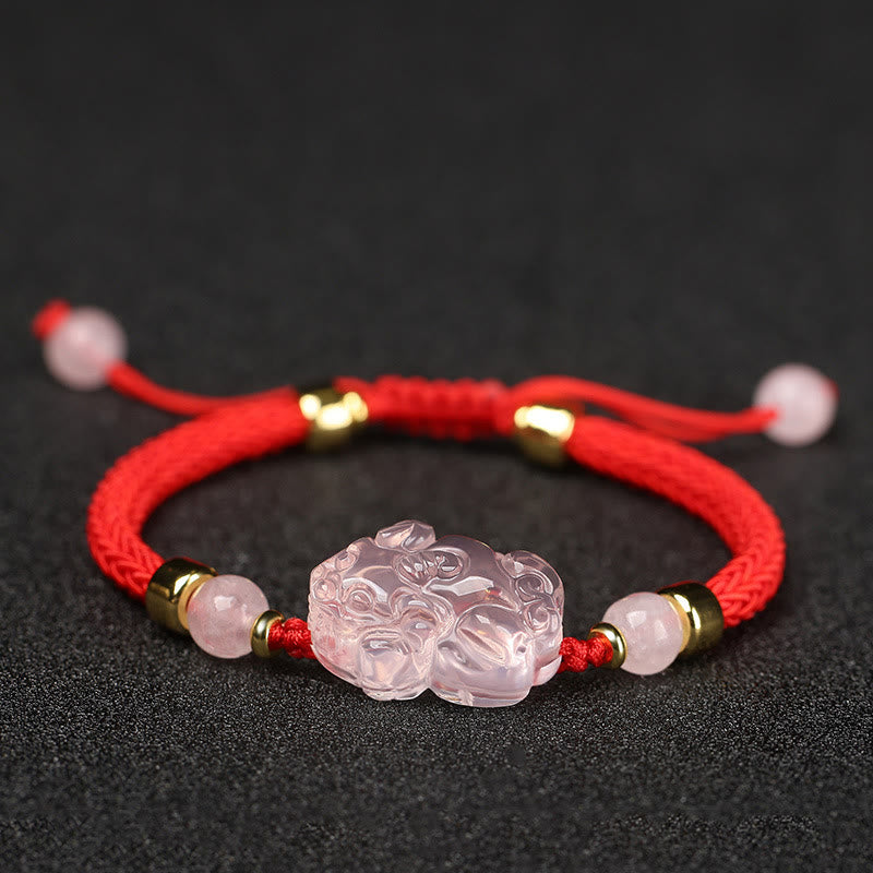 Fortune Jewel PiXiu Pink Crystal Wealth String Braided Bracelet