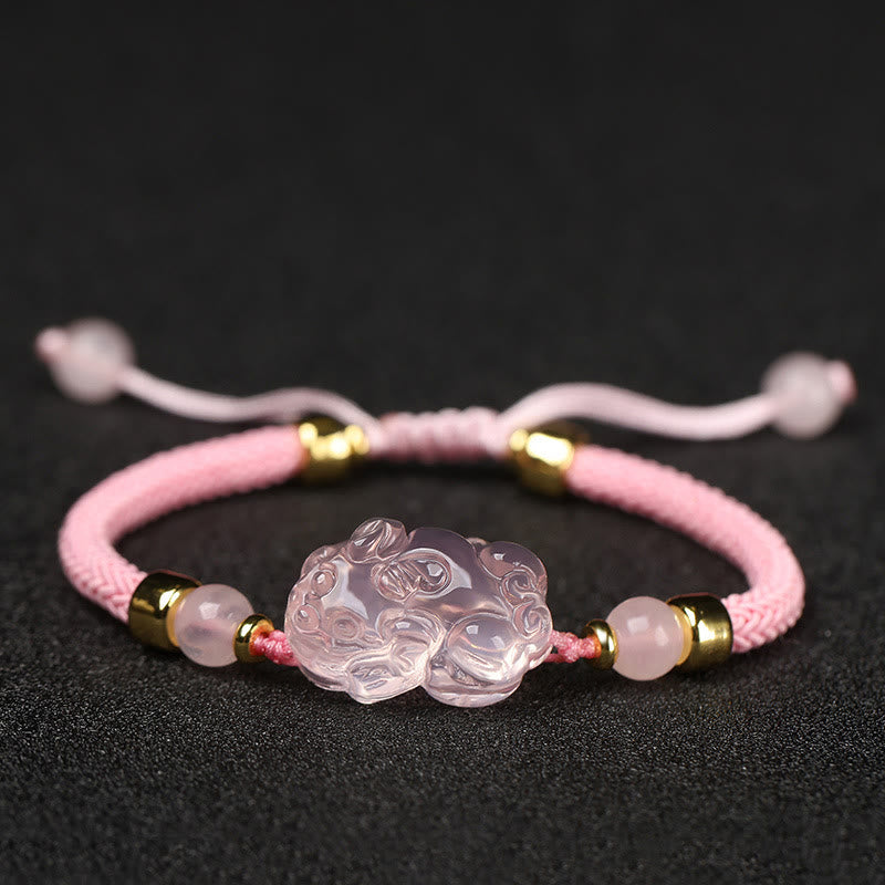 Fortune Jewel PiXiu Pink Crystal Wealth String Braided Bracelet