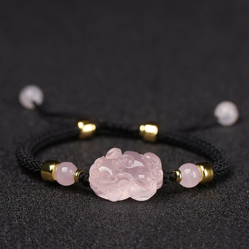 Fortune Jewel PiXiu Pink Crystal Wealth String Braided Bracelet