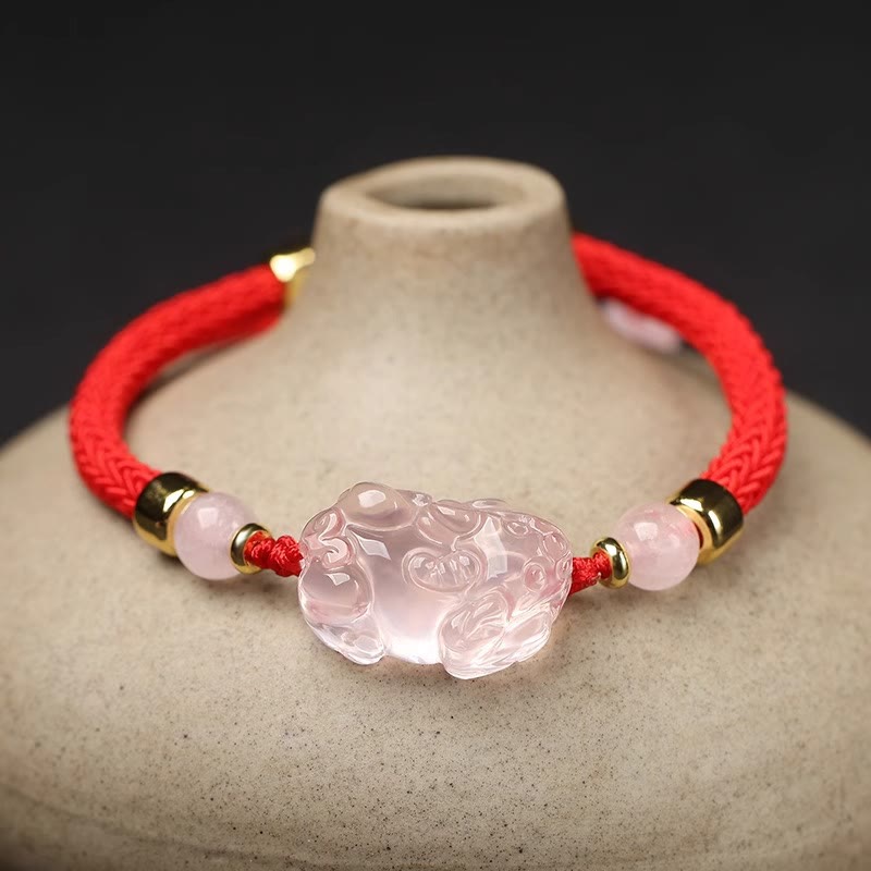 Fortune Jewel PiXiu Pink Crystal Wealth String Braided Bracelet