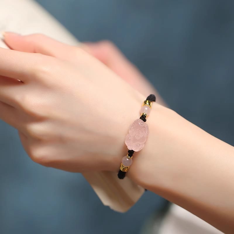 Fortune Jewel PiXiu Pink Crystal Wealth String Braided Bracelet