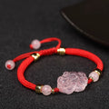 Fortune Jewel PiXiu Pink Crystal Wealth String Braided Bracelet