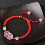 Fortune Jewel PiXiu Pink Crystal Wealth String Braided Bracelet