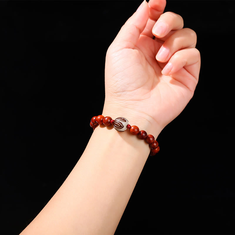 Fortune Jewel Natural Rosewood Cyan Jade Bodhi Seed Lotus Warmth Calm Bracelet
