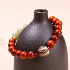 Fortune Jewel Natural Rosewood Cyan Jade Bodhi Seed Lotus Warmth Calm Bracelet