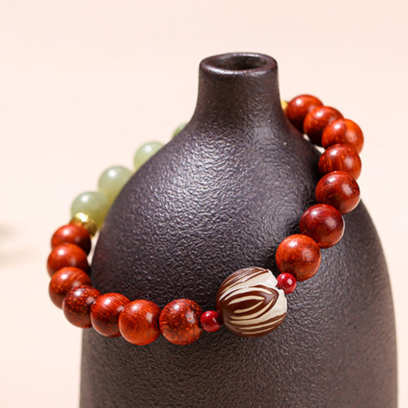 Fortune Jewel Natural Rosewood Cyan Jade Bodhi Seed Lotus Warmth Calm Bracelet
