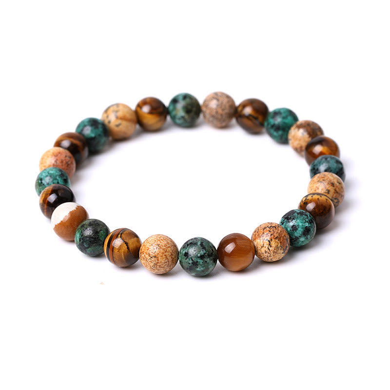 Fortune Jewel Natural Picture Jasper Turquoise Tiger Eye Mix And Match Beads Protection Bracelet