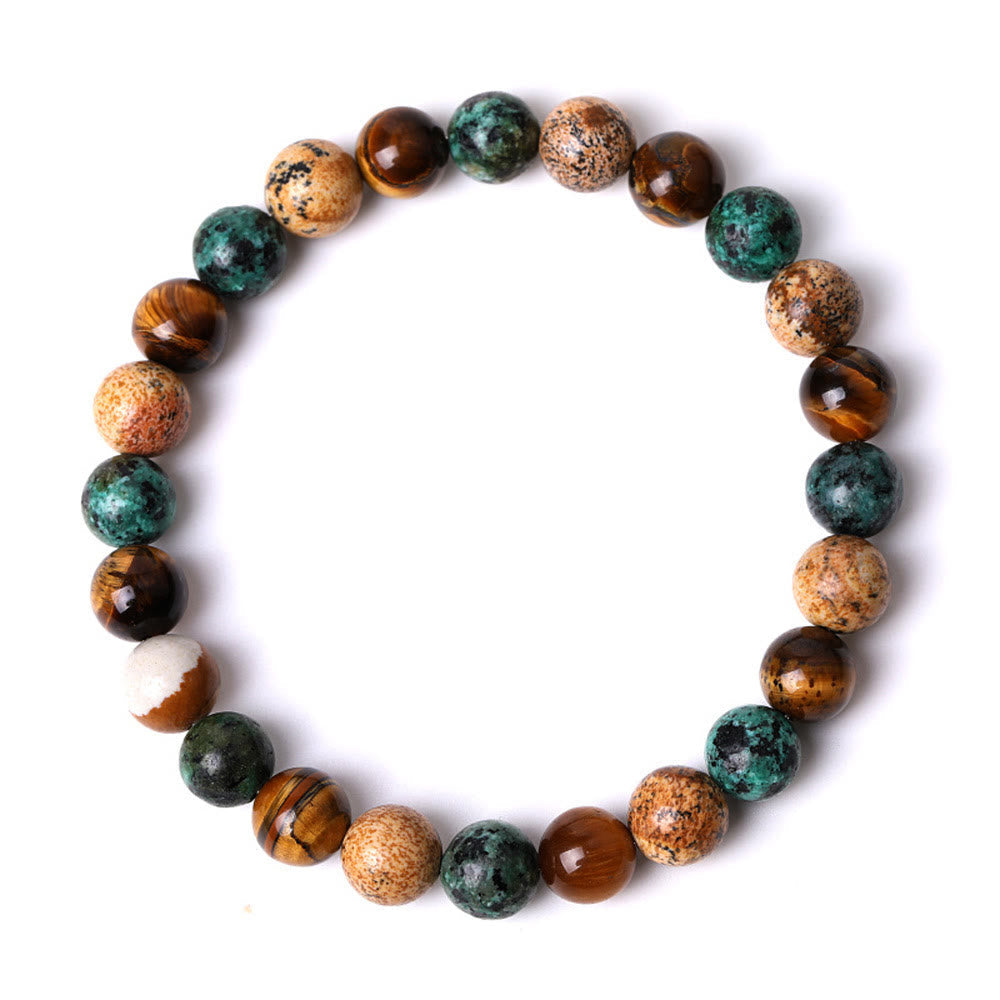 Fortune Jewel Natural Picture Jasper Turquoise Tiger Eye Mix And Match Beads Protection Bracelet