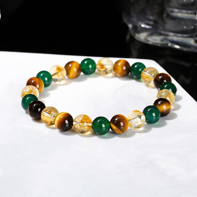 Fortune Jewel Natural Tiger Eye Green Agate Citrine Mix And Match Beads Protection Bracelet