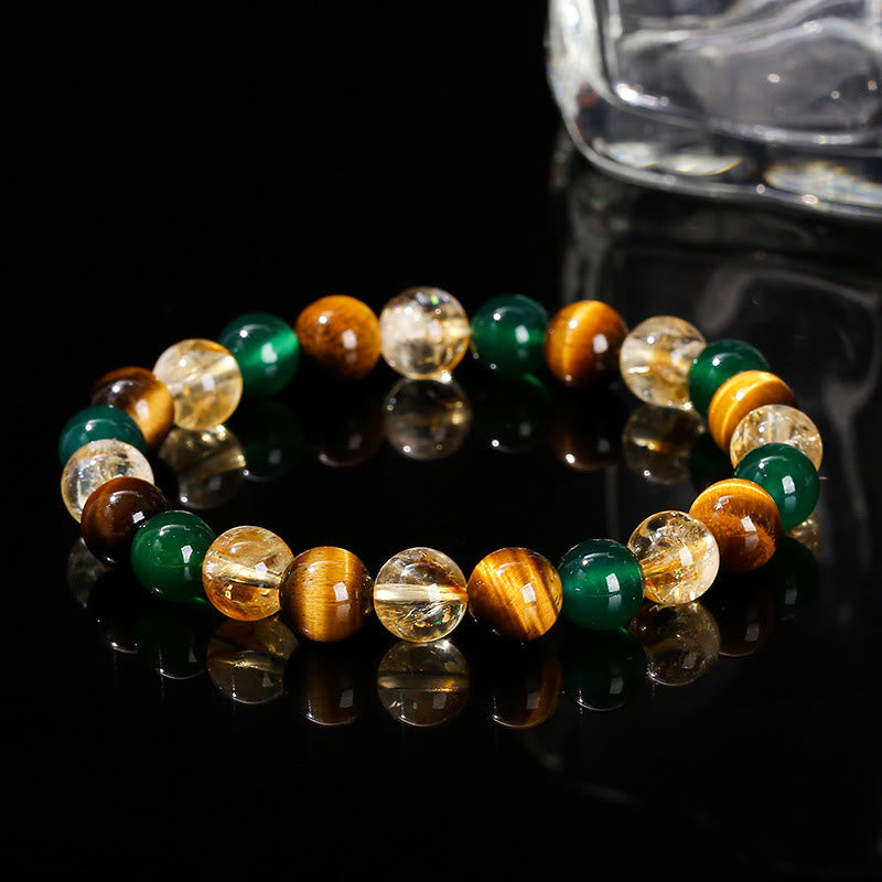 Fortune Jewel Natural Tiger Eye Green Agate Citrine Mix And Match Beads Protection Bracelet
