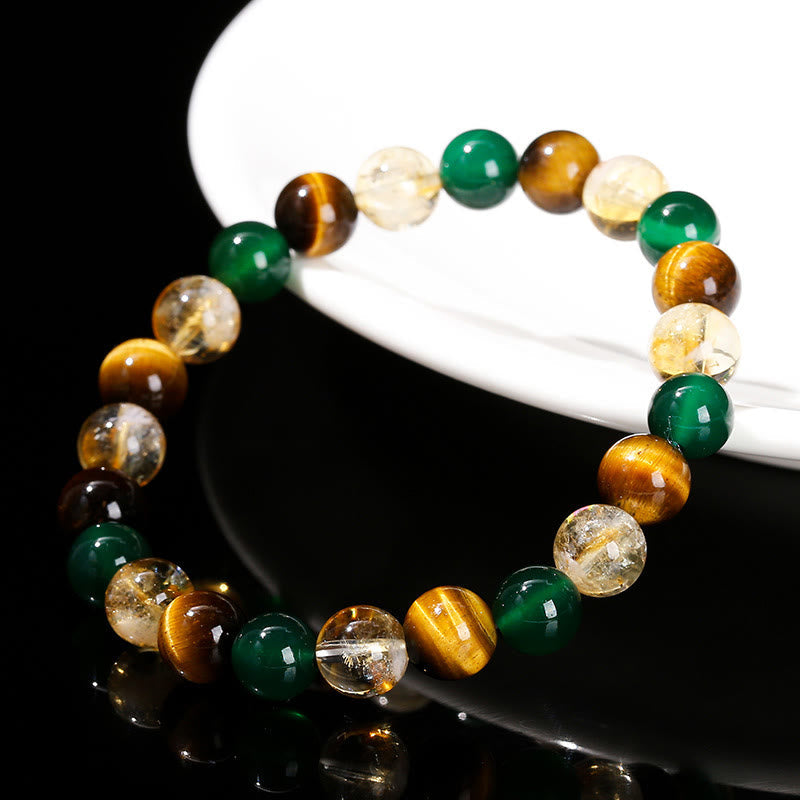 Fortune Jewel Natural Tiger Eye Green Agate Citrine Mix And Match Beads Protection Bracelet