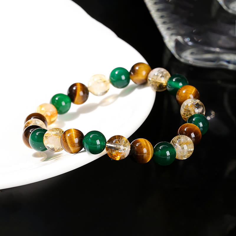 Fortune Jewel Natural Tiger Eye Green Agate Citrine Mix And Match Beads Protection Bracelet