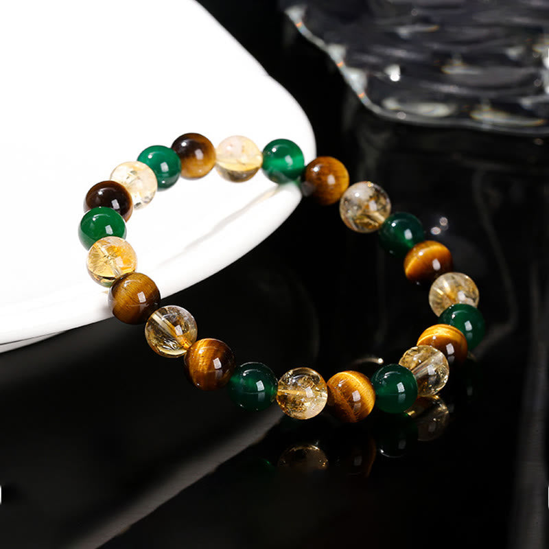 Fortune Jewel Natural Tiger Eye Green Agate Citrine Mix And Match Beads Protection Bracelet