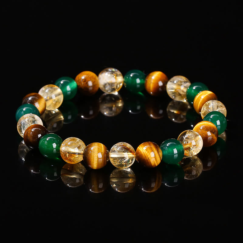 Fortune Jewel Natural Tiger Eye Green Agate Citrine Mix And Match Beads Protection Bracelet
