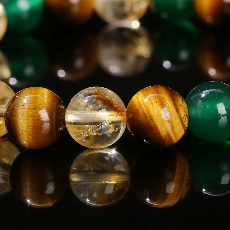 Fortune Jewel Natural Tiger Eye Green Agate Citrine Mix And Match Beads Protection Bracelet