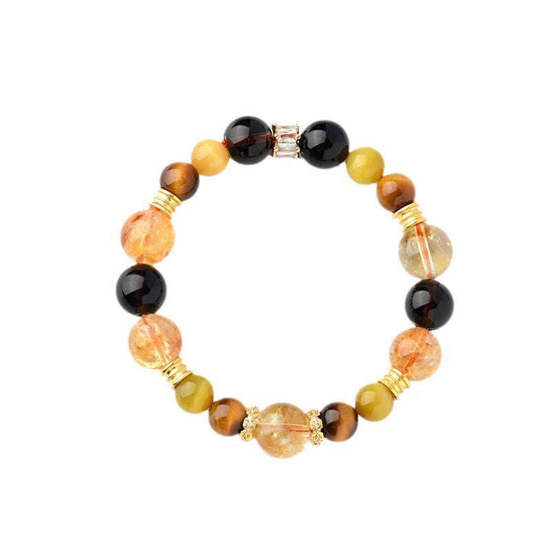 Fortune Jewel Natural Citrine Smoky Quartz Tiger Eye Duobao Crystal Prosperity Bracelet