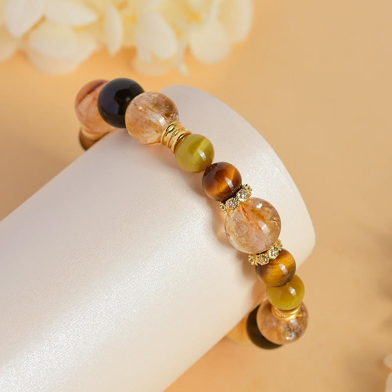 Fortune Jewel Natural Citrine Smoky Quartz Tiger Eye Duobao Crystal Prosperity Bracelet