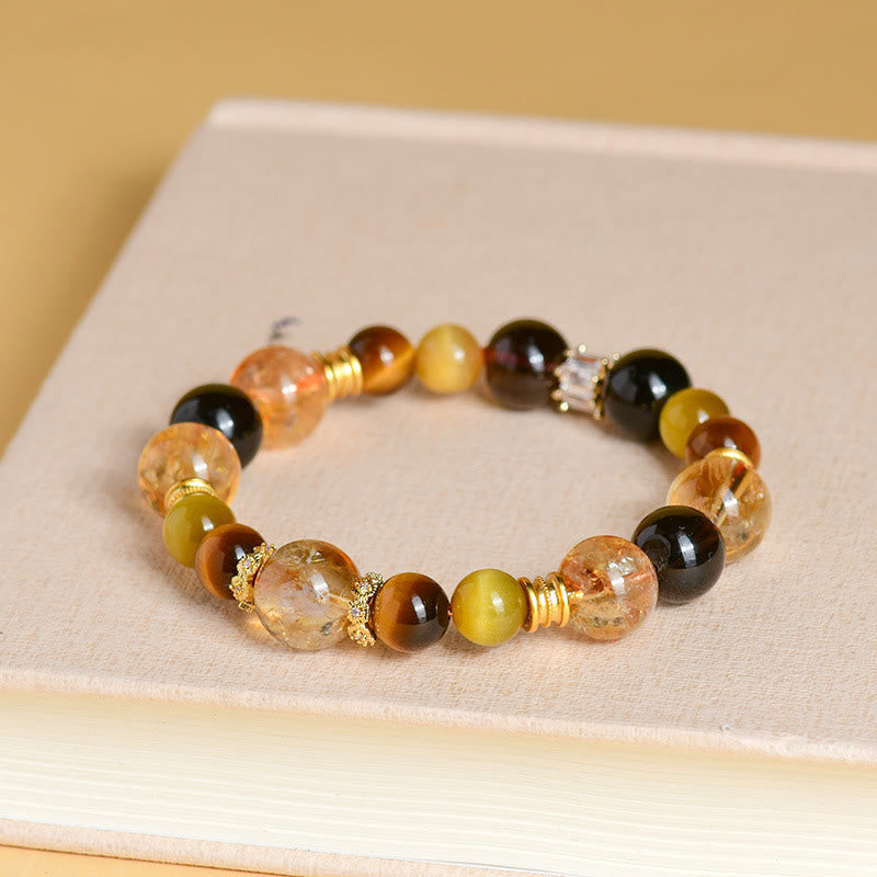 Fortune Jewel Natural Citrine Smoky Quartz Tiger Eye Duobao Crystal Prosperity Bracelet