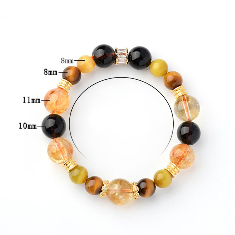 Fortune Jewel Natural Citrine Smoky Quartz Tiger Eye Duobao Crystal Prosperity Bracelet