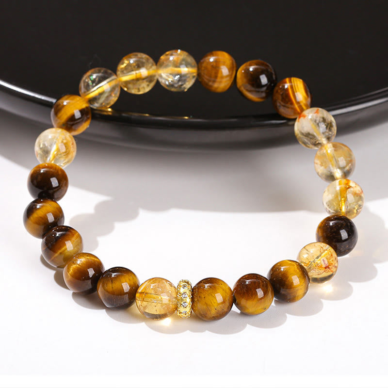 Fortune Jewel Natural Tiger Eye Citrine Beads Strength Bracelet