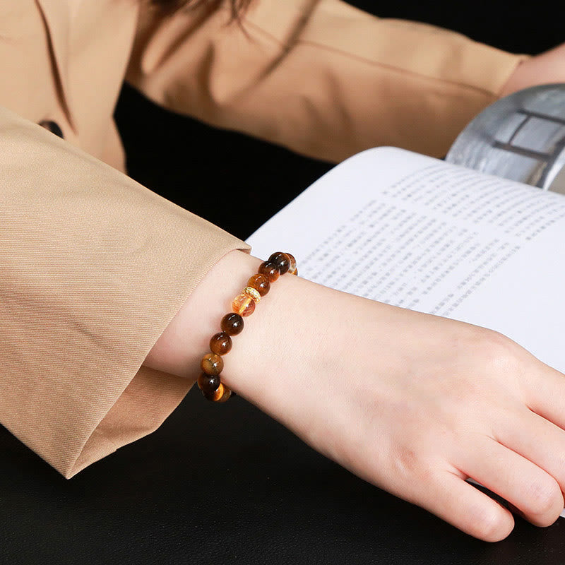 Fortune Jewel Natural Tiger Eye Citrine Beads Strength Bracelet