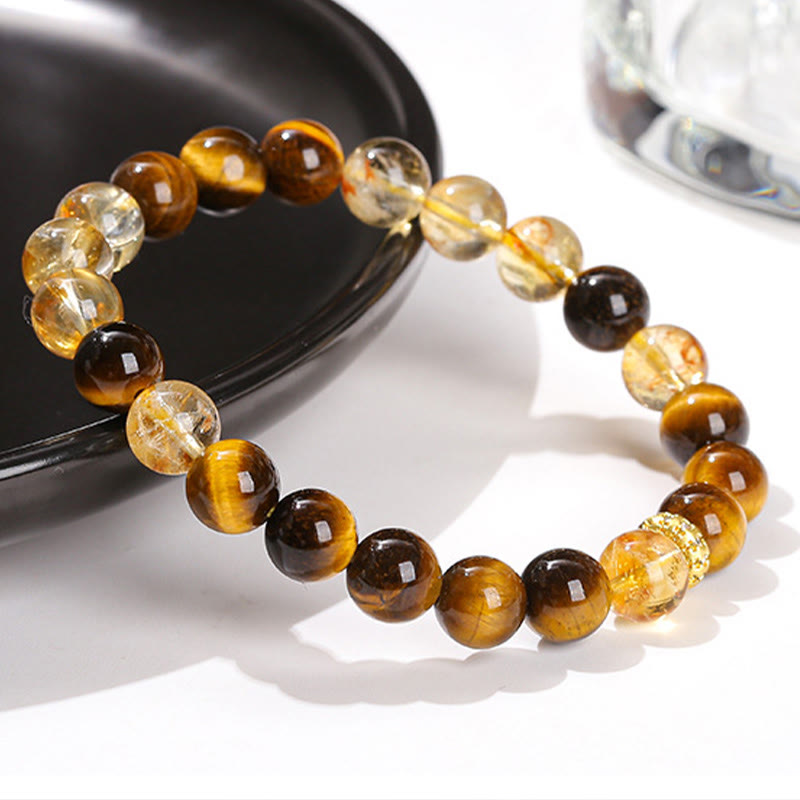 Fortune Jewel Natural Tiger Eye Citrine Beads Strength Bracelet