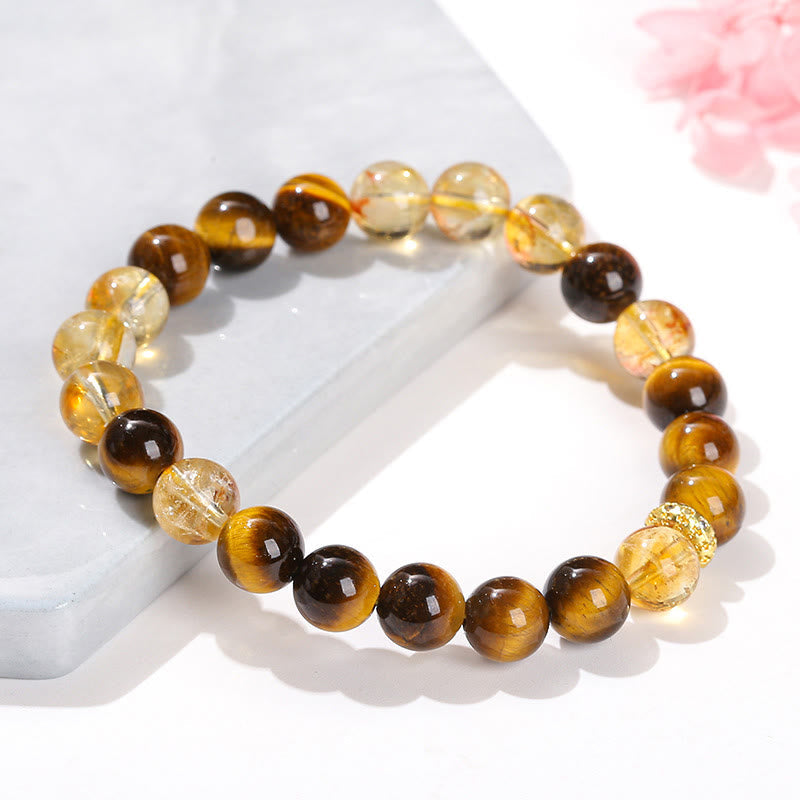 Fortune Jewel Natural Tiger Eye Citrine Beads Strength Bracelet