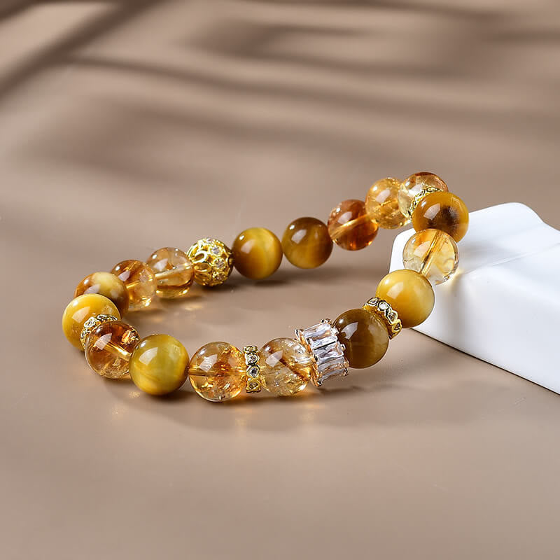 Fortune Jewel Natural Tiger Eye Citrine Beads Strength Courage Bracelet