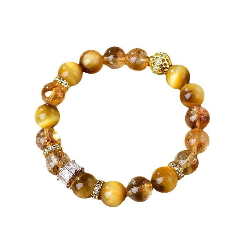 Fortune Jewel Natural Tiger Eye Citrine Beads Strength Courage Bracelet