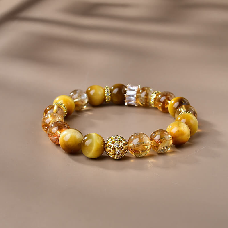 Fortune Jewel Natural Tiger Eye Citrine Beads Strength Courage Bracelet