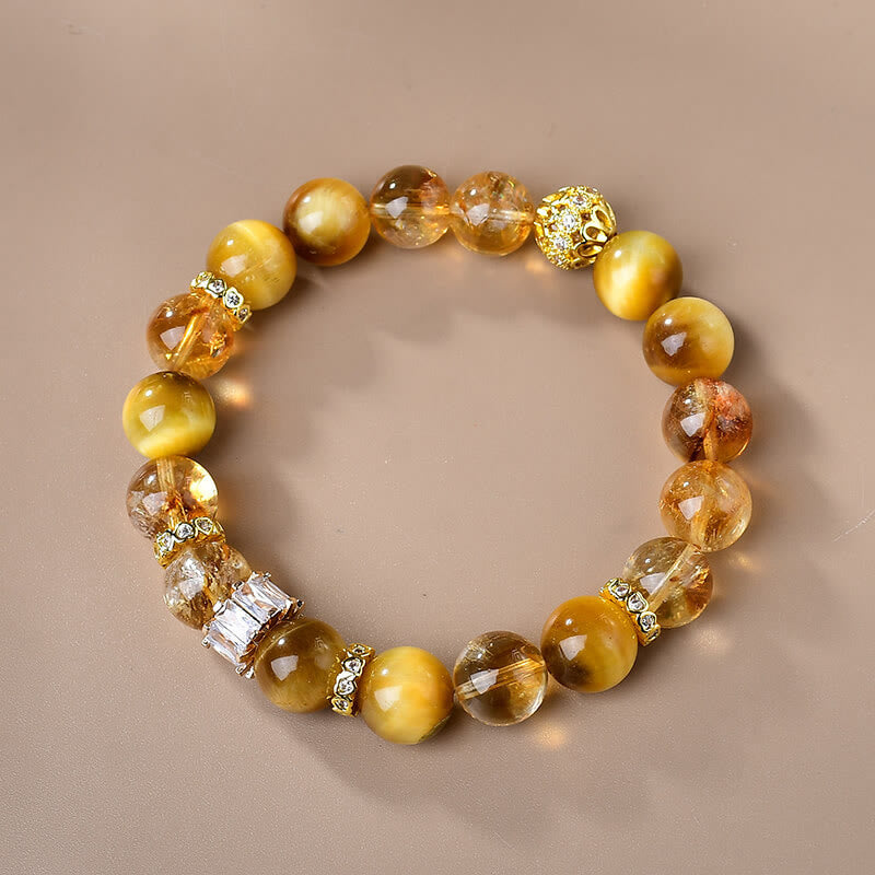 Fortune Jewel Natural Tiger Eye Citrine Beads Strength Courage Bracelet