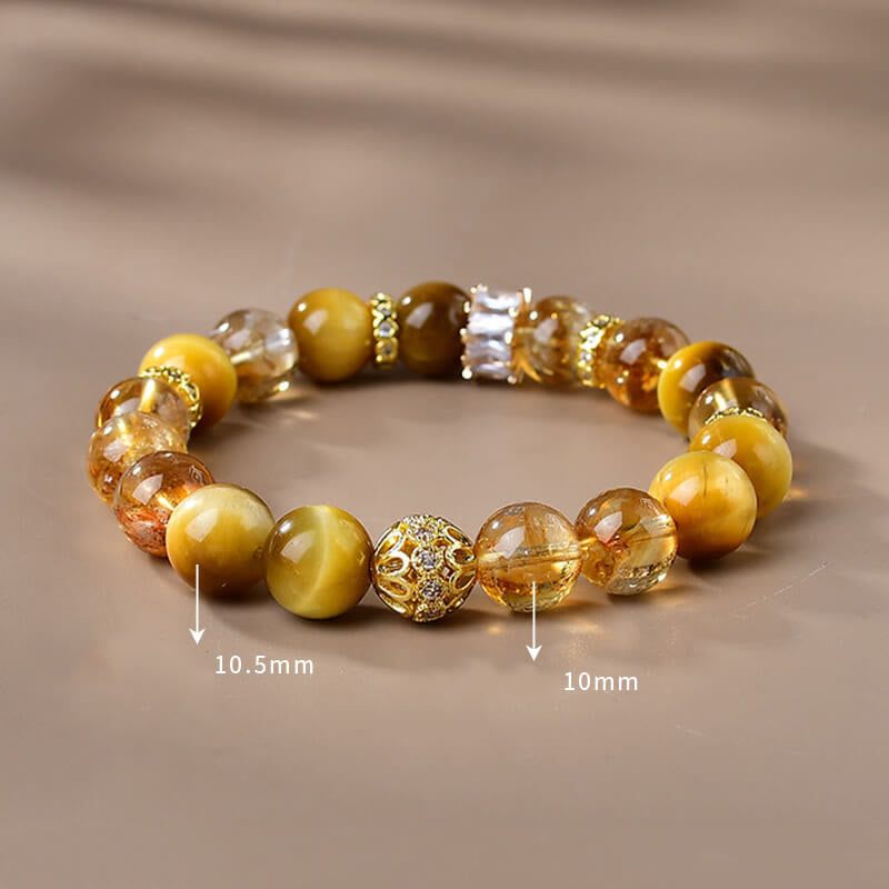 Fortune Jewel Natural Tiger Eye Citrine Beads Strength Courage Bracelet
