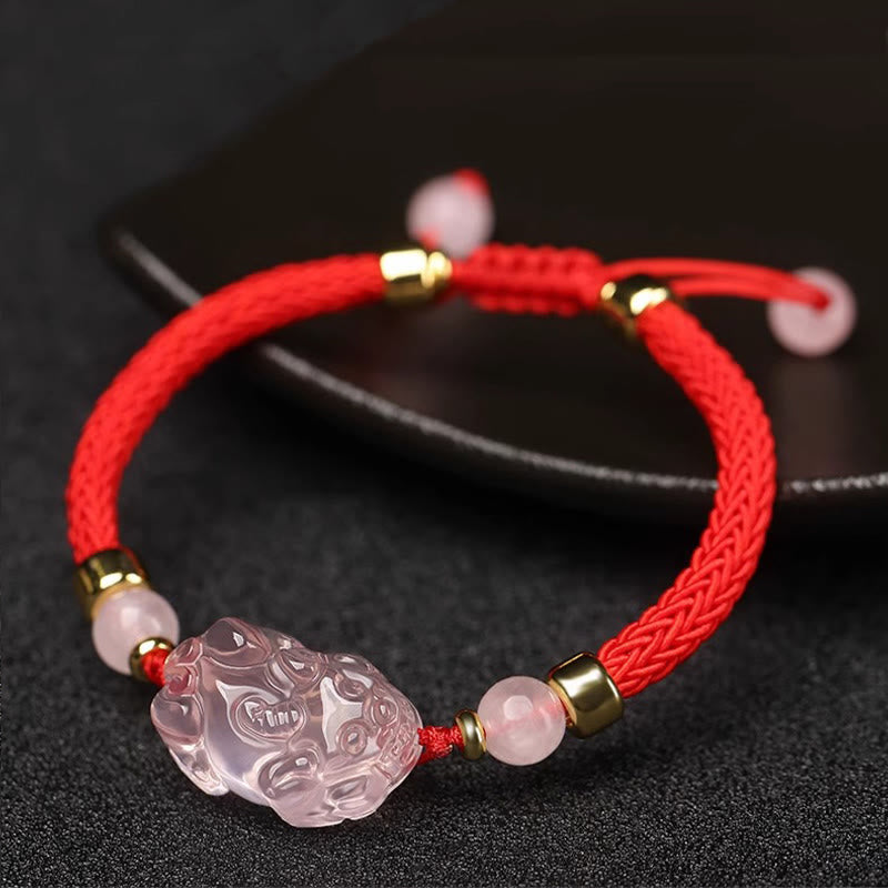 Fortune Jewel PiXiu Pink Crystal Wealth String Braided Bracelet