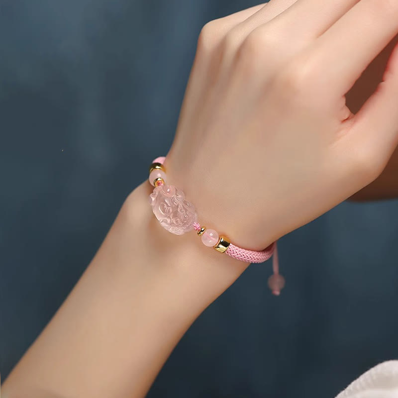 Fortune Jewel PiXiu Pink Crystal Wealth String Braided Bracelet