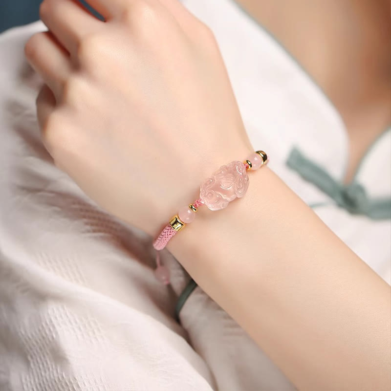 Fortune Jewel PiXiu Pink Crystal Wealth String Braided Bracelet