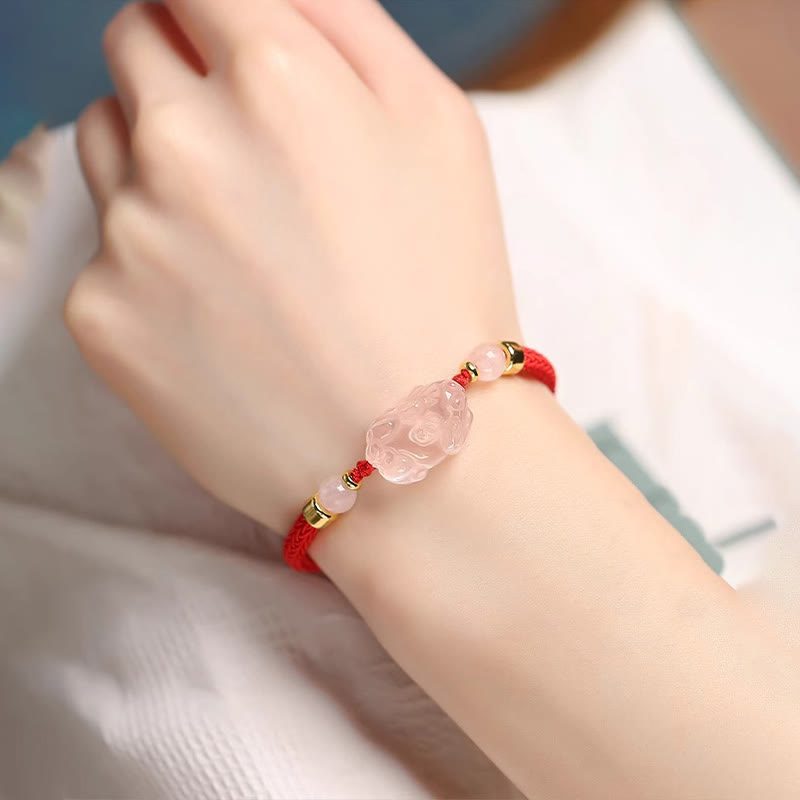 Fortune Jewel PiXiu Pink Crystal Wealth String Braided Bracelet