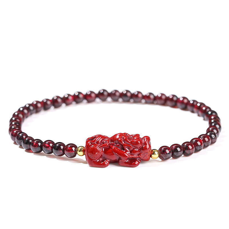 Fortune Jewel Garnet Cinnabar PiXiu Strawberry Quartz Square Bead Protection Bracelet