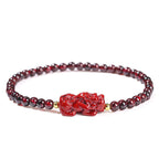 Fortune Jewel Garnet Cinnabar PiXiu Strawberry Quartz Square Bead Protection Bracelet
