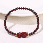 Fortune Jewel Garnet Cinnabar PiXiu Strawberry Quartz Square Bead Protection Bracelet