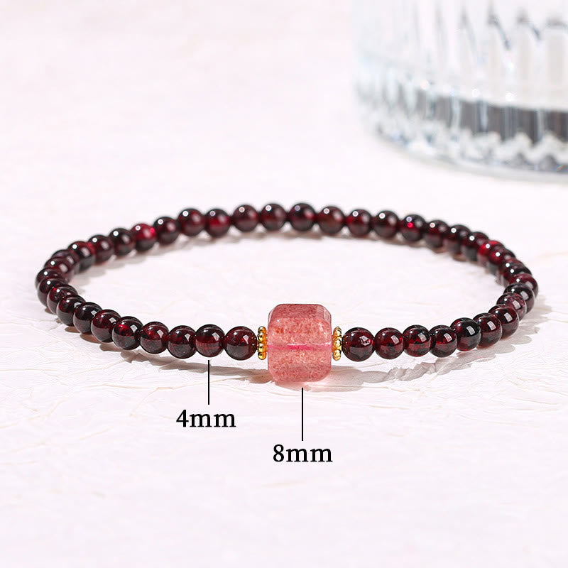 Fortune Jewel Garnet Cinnabar PiXiu Strawberry Quartz Square Bead Protection Bracelet