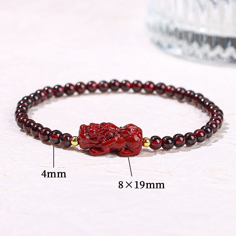 Fortune Jewel Garnet Cinnabar PiXiu Strawberry Quartz Square Bead Protection Bracelet