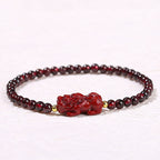Fortune Jewel Garnet Cinnabar PiXiu Strawberry Quartz Square Bead Protection Bracelet