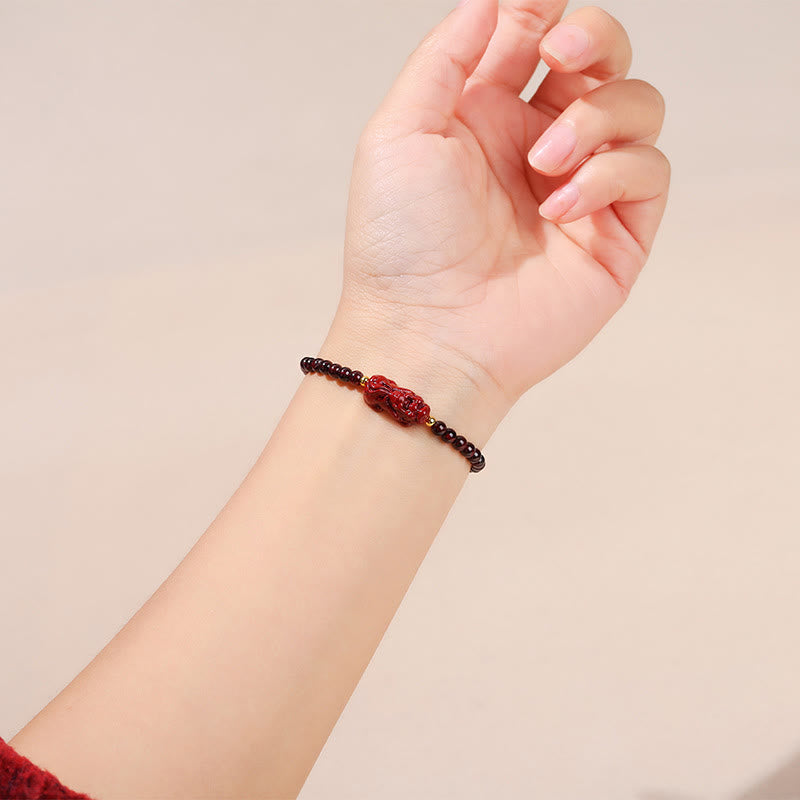 Fortune Jewel Garnet Cinnabar PiXiu Strawberry Quartz Square Bead Protection Bracelet