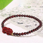 Fortune Jewel Garnet Cinnabar PiXiu Strawberry Quartz Square Bead Protection Bracelet